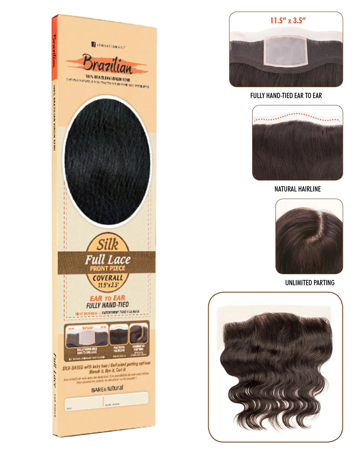 Sensationnel Bare & Natural Brazilian Silk Closure Brazilian Closure Body Wave COVERALL