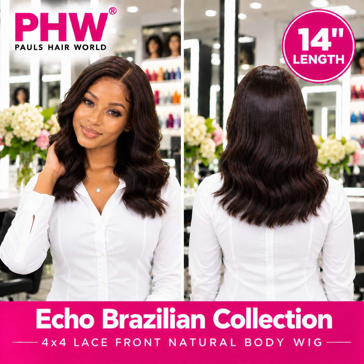 Echo Brazilian Collection 4x4 Lace Front Natural Body Human Hair Wig