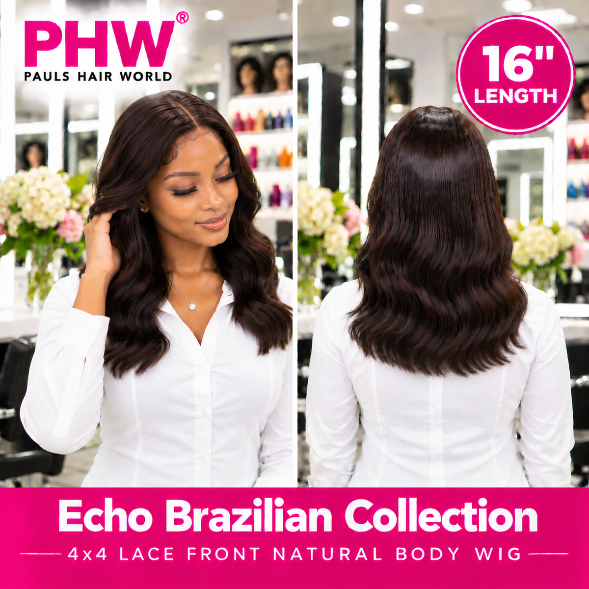 Echo Brazilian Collection 4x4 Lace Front Natural Body Human Hair Wig