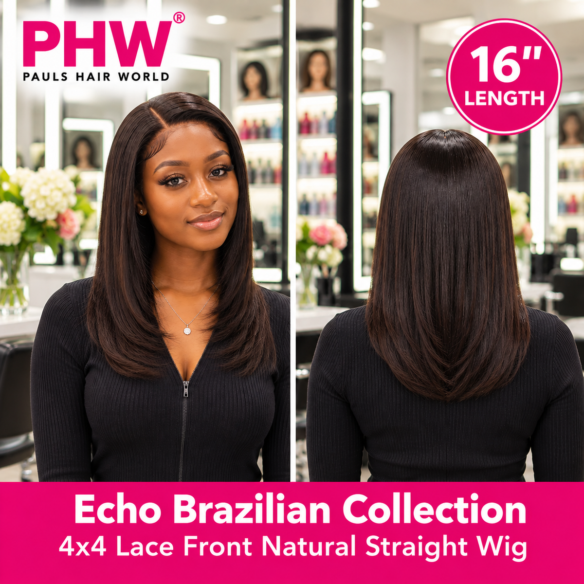 Echo Brazilian Collection 4x4 Lace Front Natural Straight Human Hair Wig