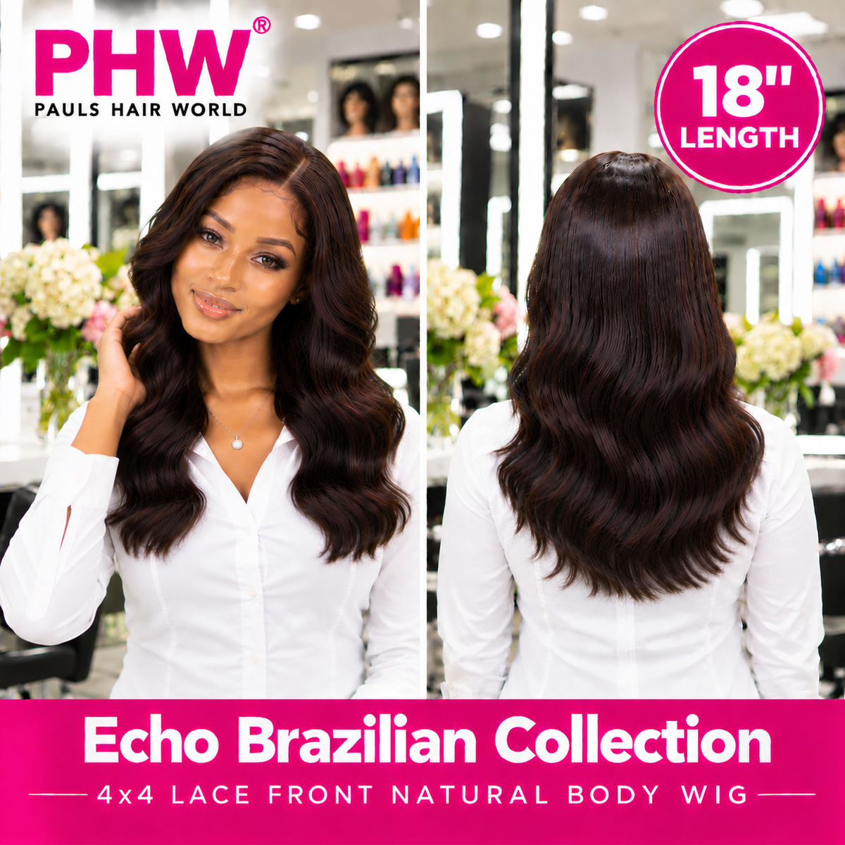 Echo Brazilian Collection 4x4 Lace Front Natural Body Human Hair Wig