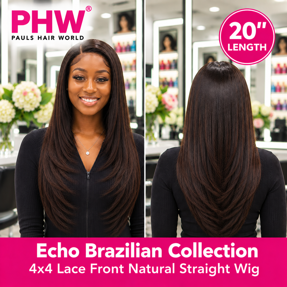 Echo Brazilian Collection 4x4 Lace Front Natural Straight Human Hair Wig