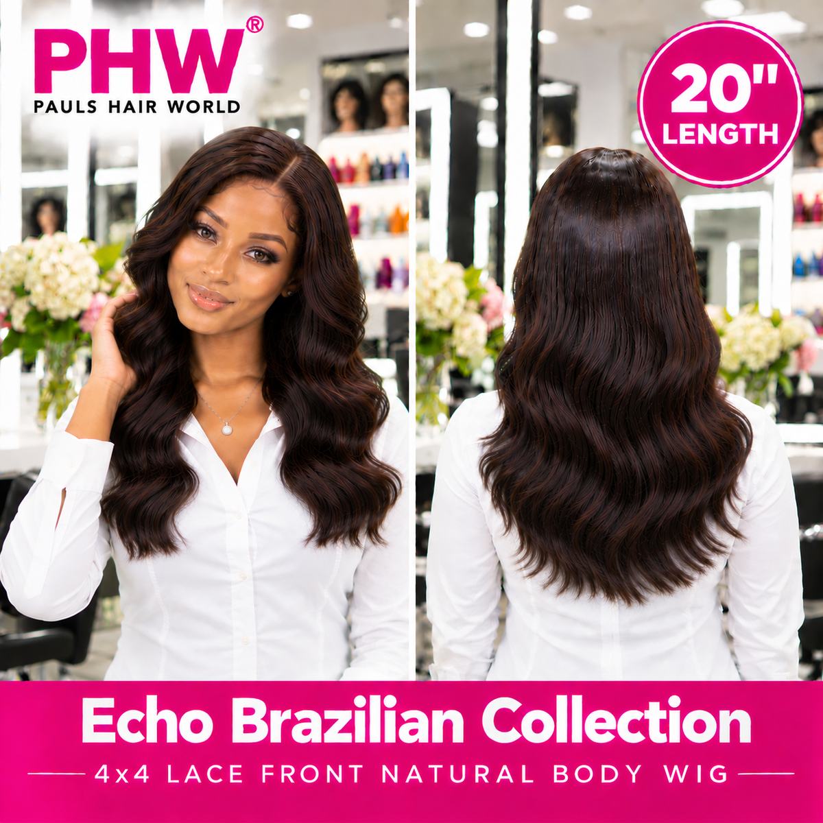 Echo Brazilian Collection 4x4 Lace Front Natural Body Human Hair Wig