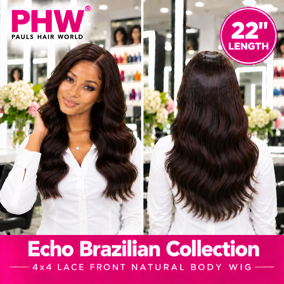 Echo Brazilian Collection 4x4 Lace Front Natural Body Human Hair Wig