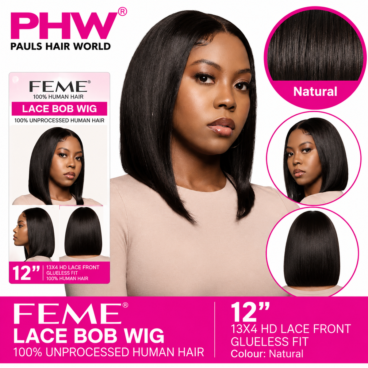 Feme Collection 12" Bob 100% Human Hair 13x4 HD Lace Wig