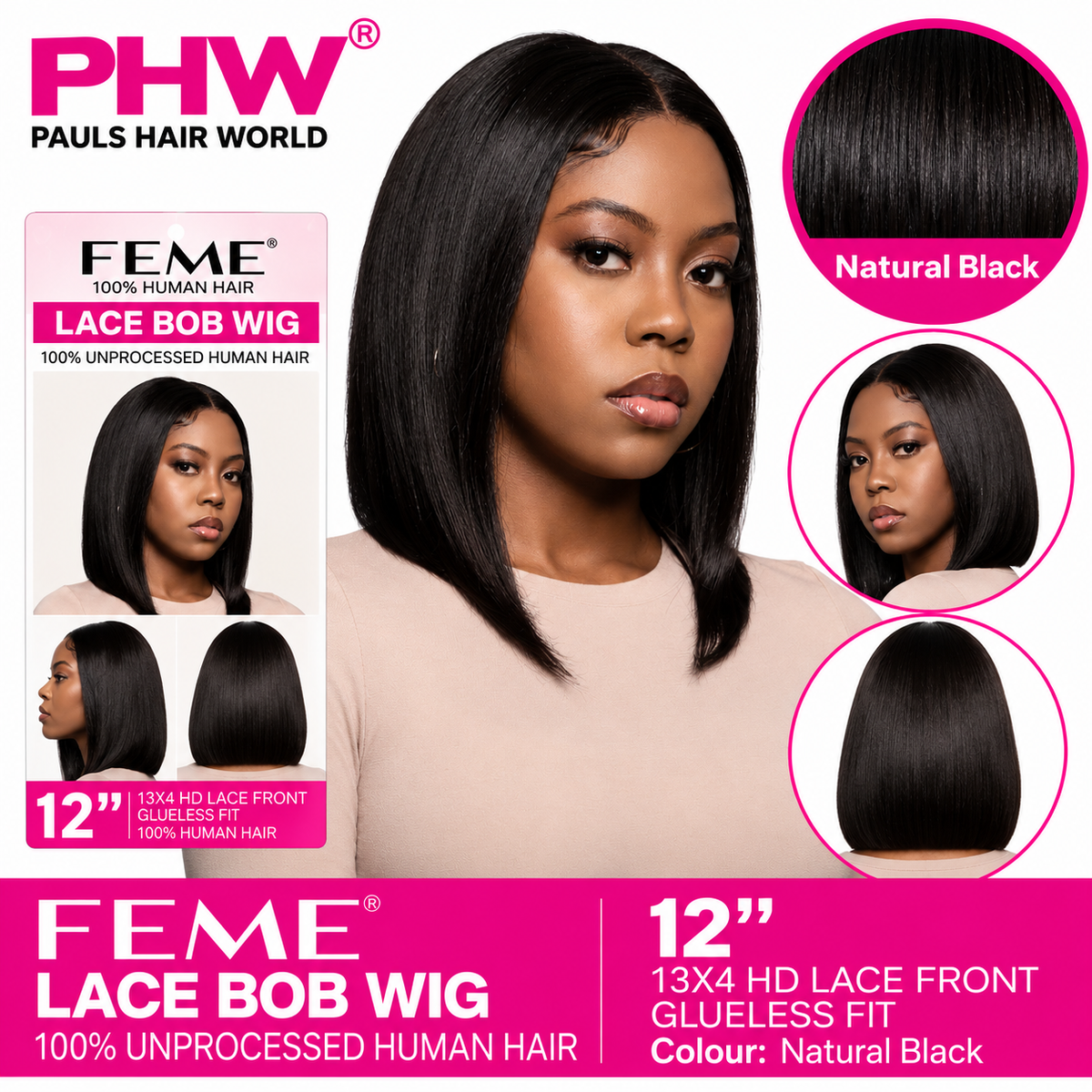 Feme Collection 12" Bob 100% Human Hair 13x4 HD Lace Wig