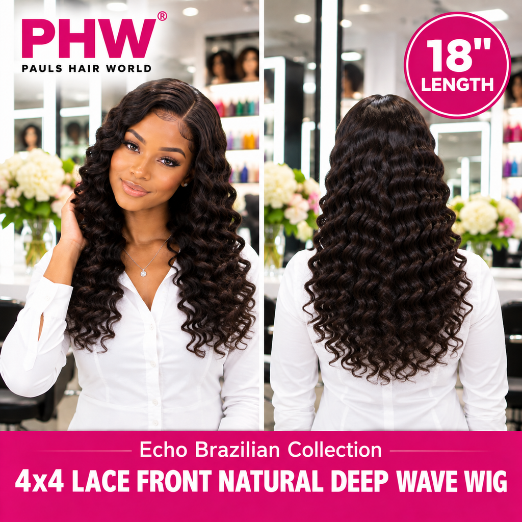 Echo Brazilian Collection 4x4 Lace Front Natural Deep Wave Human Hair Wig