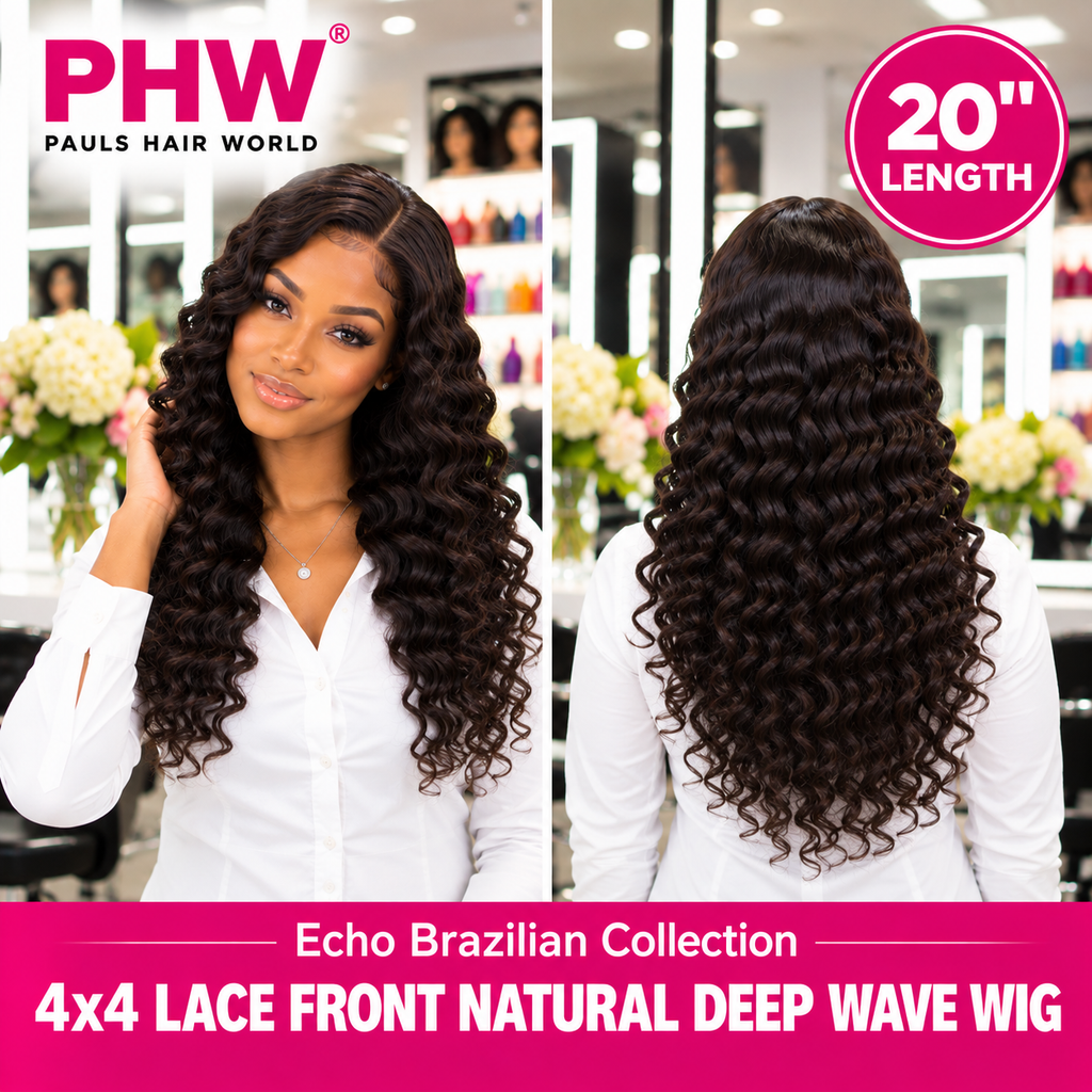 Echo Brazilian Collection 4x4 Lace Front Natural Deep Wave Human Hair Wig
