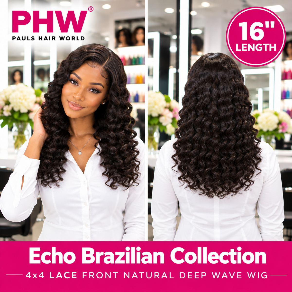 Echo Brazilian Collection 4x4 Lace Front Natural Deep Wave Human Hair Wig