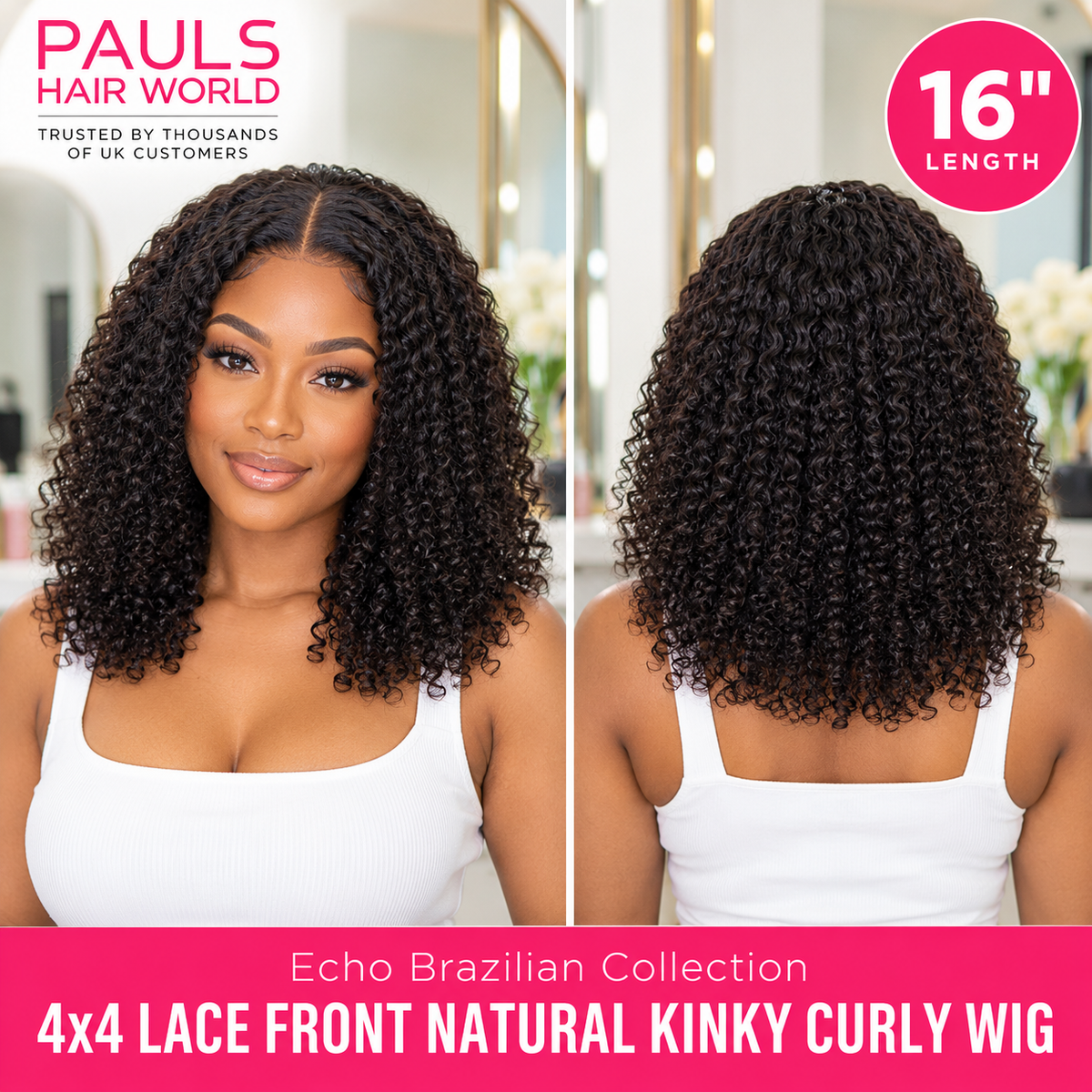 Echo Brazilian Collection 4x4 Lace Front Natural Kinky Curly Human Hair Wig