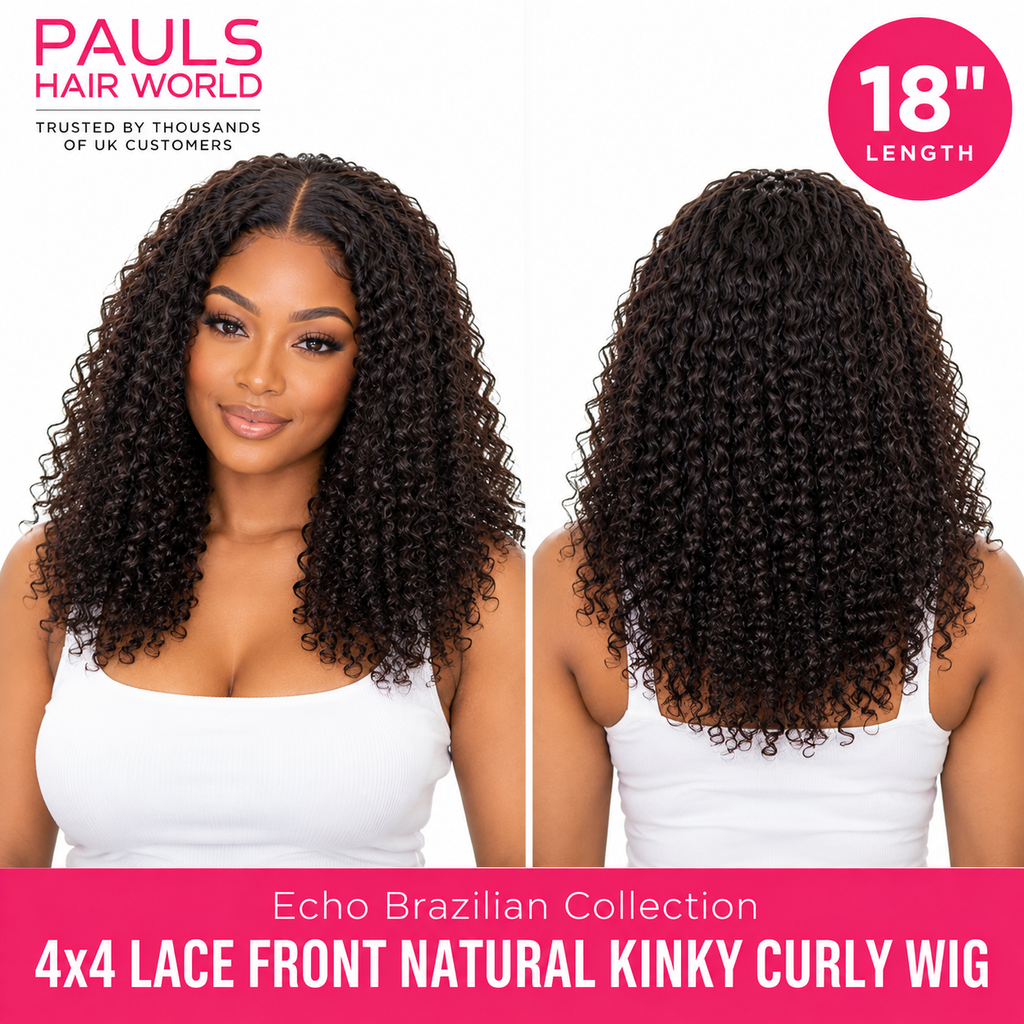 Echo Brazilian Collection 4x4 Lace Front Natural Kinky Curly Human Hair Wig