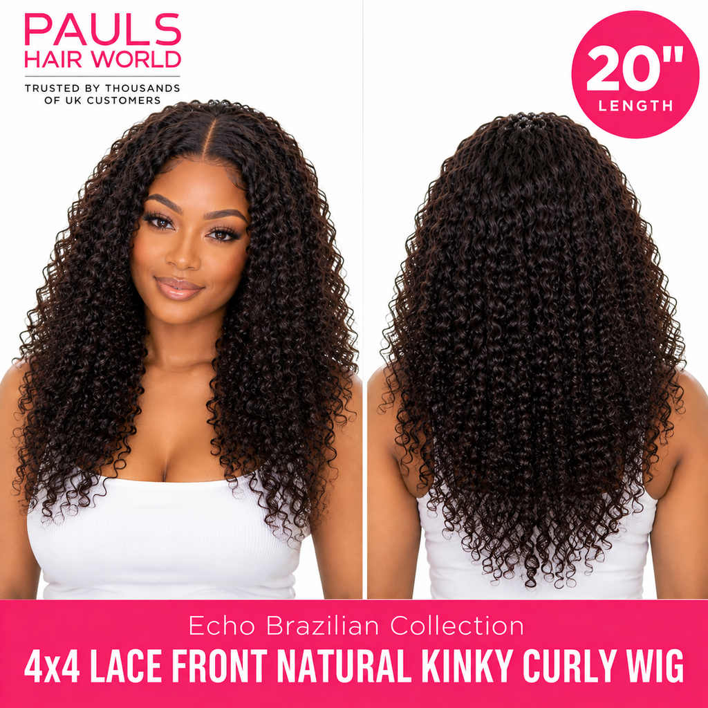 Echo Brazilian Collection 4x4 Lace Front Natural Kinky Curly Human Hair Wig