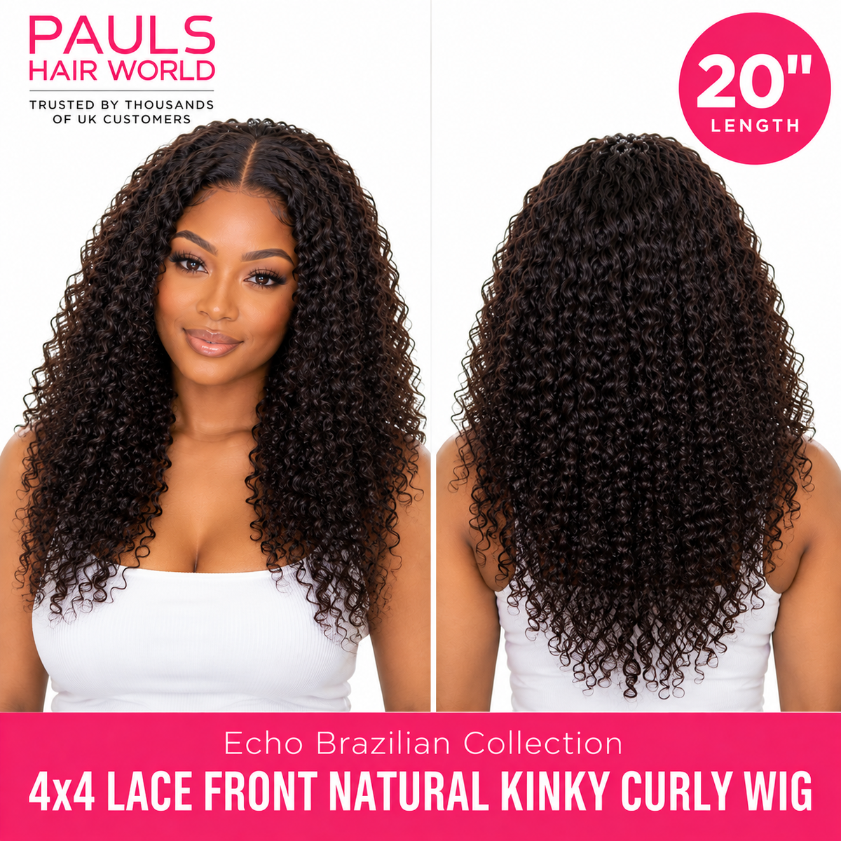 Echo Brazilian Collection 4x4 Lace Front Natural Kinky Curly Human Hair Wig