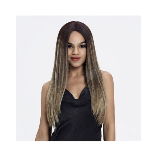Woman with long, styled hair on a white background