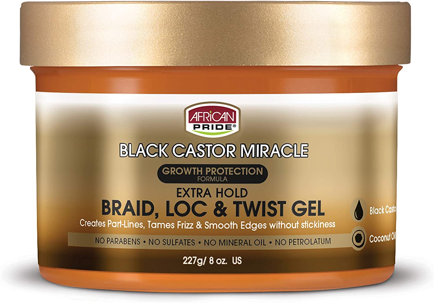 African Pride Black Castor Miracle Extra Hold Braid, Loc & Twist Gel 227g